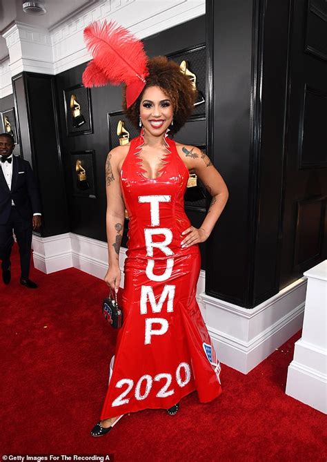joy villa pulls political fashion stunt at grammys in trump 2020 gown daily mail online