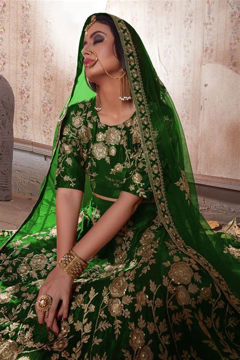Indian Dress Green Color Bridal Lehenga 359g