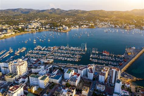 Aerial View Of San Antoni De Portmany Harbor At Sunset Ibiza Spain