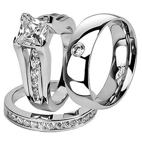 Marimor Jewelry Hers And His Stainless Steel Princess Wedding Ring