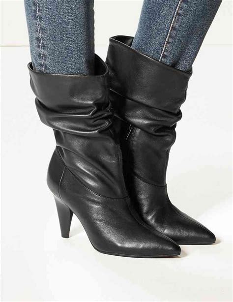 Leather Smart Point Slouch Boots Mands Collection Mands Boots Slouched Boots Mid Calf Boots
