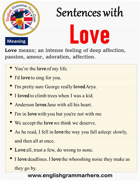 Sentences With Love Meaning And Example Sentences English Grammar Here