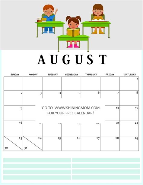 August Calendar Printable For Kids 2024 Calendar Printable