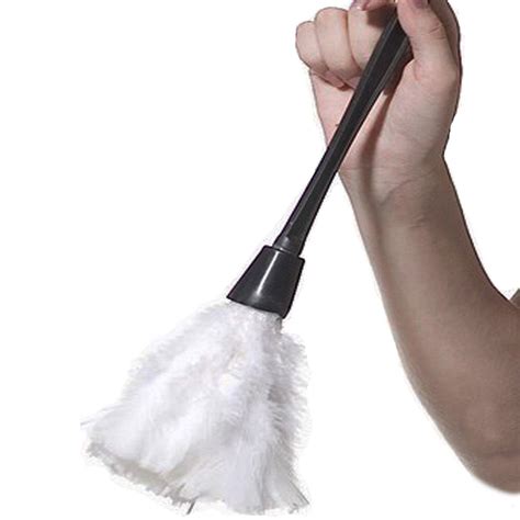 Ladies French Maid Fancy Dress Feather Duster Real White Feathers
