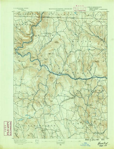 Hawley Massachusetts 1890 1890 Usgs Old Topo Map Reprint 15x15 Ma