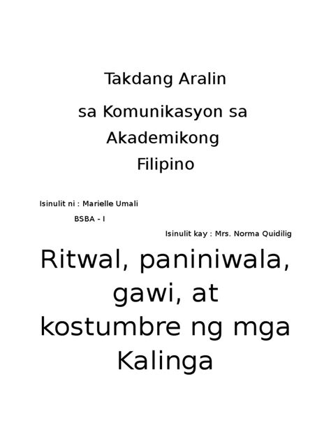Takdang Aralin Sa Komunikasyon Sa Akademikong Filipino Pdf