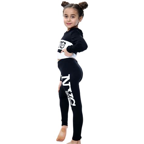 Kids Girls Crop Top Nyc Brooklyn Printed Hooded Top And Fashion Legging