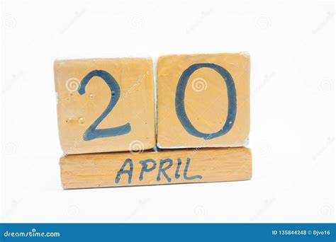 April 20th Day 20 Of Month Handmade Wood Calendar Isolated On White