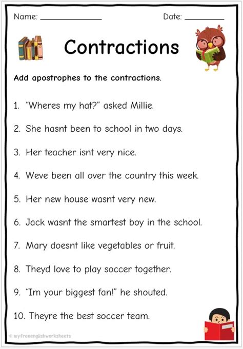 Apostrophe Worksheets Contractions Free English Worksheets