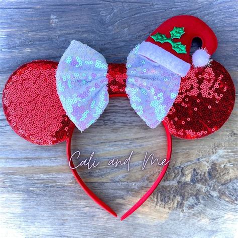 Santas Hat Mickey Ears Santa Minnie Ears Christmas Mickey Etsy