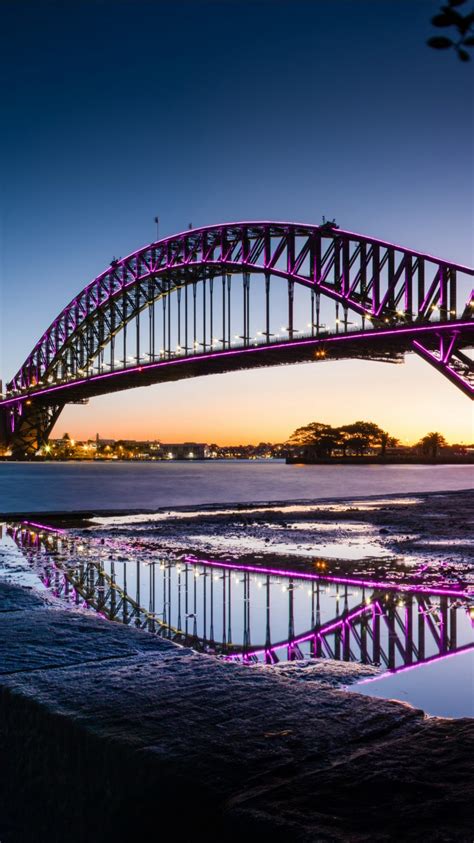 Australia Bridge New South Wales With Reflection Sydney Harbour Bridge