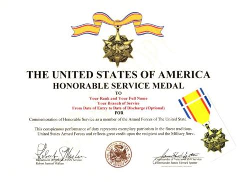 Honorable Service Medalribbon Certificate Ruptured Duck Army Usn