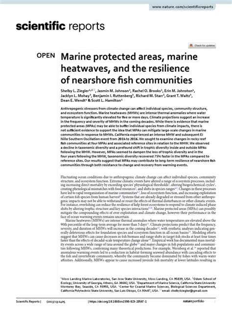 Marine Protected Areas Marine Heatwaves And The Resilience Of