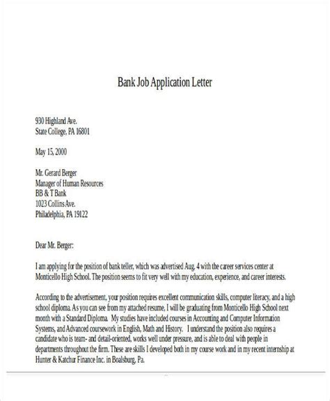 Sample of a bank letter. 47+ Application Letter Template | Free & Premium Templates