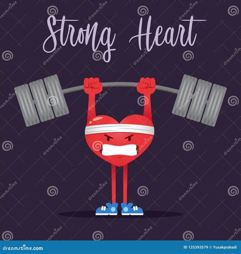 Strong Heart Character Lifting Heavy Weight Stock Vector Illustration