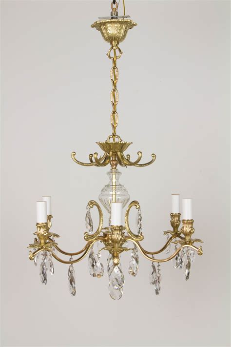 Swedish Brass And Crystal Chandelier With Six Lights Appleton Antique