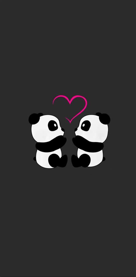 Two Panda Bears Holding Each Others Hands With A Heart On The Back Ground