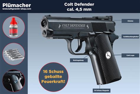 Colt Defender Komplettset Co2 Pistole Im Kaliber 45 Mm Mit Einem 16