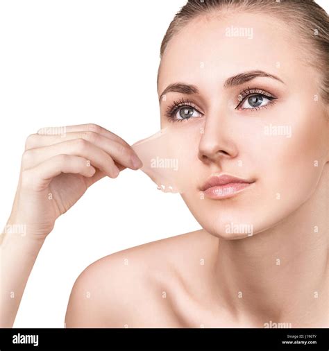 Woman Remove Her Old Dry Skin From Face Stock Photo Alamy
