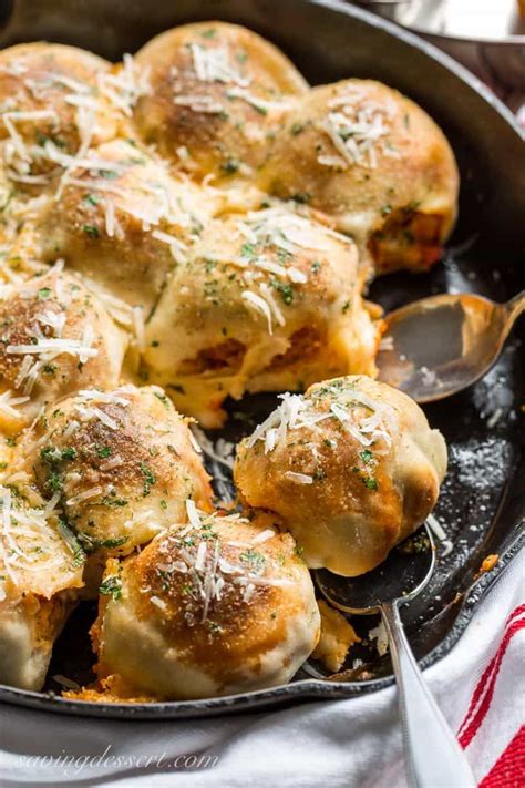 Skillet Meatball Calzones With Herbed Butter Sauce Saving Room For