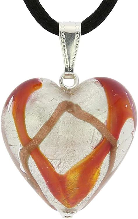 Glassofvenice Murano Glass Heart Pendant Golden Brown Waves Silver Bigamart