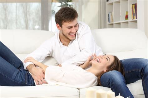 Playful Couple Tickling At Home Stock Image Everypixel