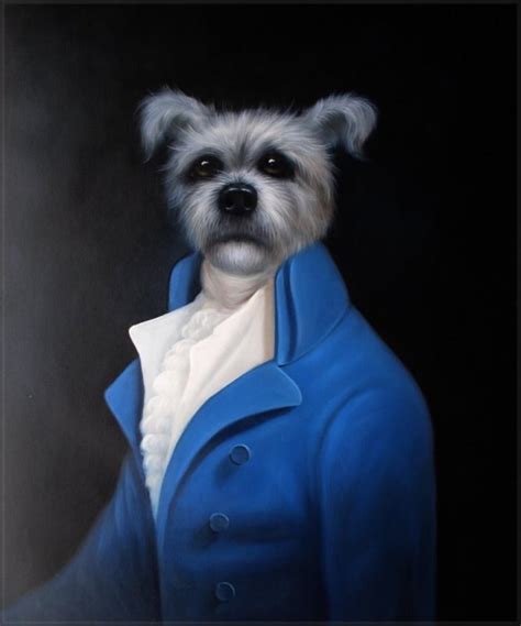 Hand Painted Wall Art Gentleman Elegant Blue Suit Dog Home Decoration