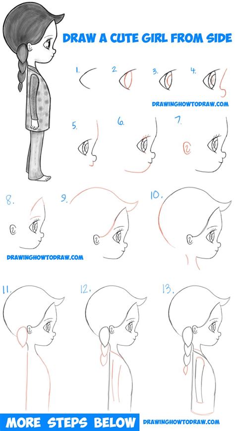 Easy draw step by step. How to Draw a Cute Chibi / Manga / Anime Girl from the Side View Easy Step by Step Drawing ...