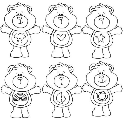 Bears That Care – Six Bears with Tummy Symbols – Line Art