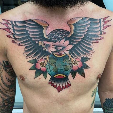 Old School Eagle Chest Tattoo