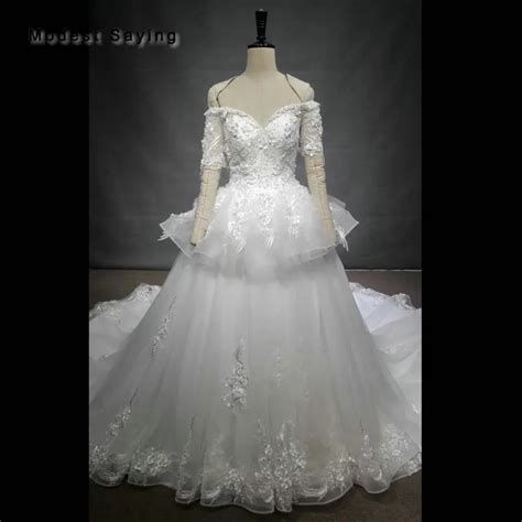Buy Luxury Ball Gown Flowers Ivory Lace Wedding Dress