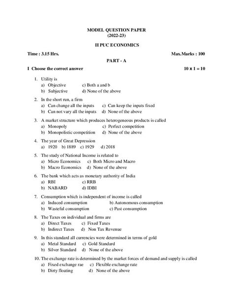 Karnataka 2nd PUC Economics Model Paper 2024 PDF OneEdu24