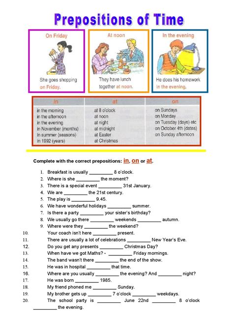 Free worksheet pdf on upon, common prepositions, prepositions worksheet pdf, quiz on preposition, preposition examples for iv standard, preposition exercises and practice page. Prepositions of time worksheet 7th grade by Maria Miguel - issuu