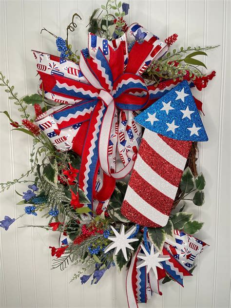 4th of July Wreath, Patriotic Wreath, Red White and Blue Wreath, Summer