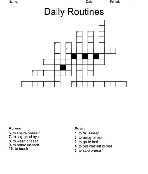 Daily Routines Crossword Puzzlelook At The Numbers On