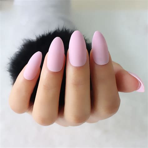 24pcs Set Almond Shape Fake Nails Light Pink Sharp Artificial Nail Art Tips Full Cover False