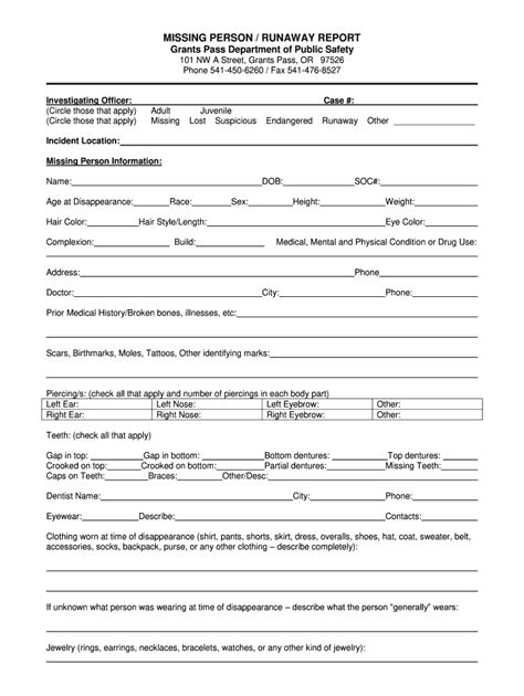 Form Fillable Police Missing Person Doc Printable Forms Free Online