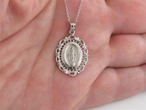 14k Solid White Gold Virgin Mary Pendant Necklace 14 Etsy White