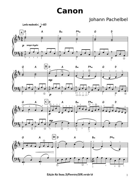 Canon In D Major Pachelbel Sheet Music For Piano Solo