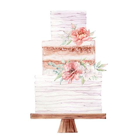 Watercolor Wedding Cake Illustration Stock Illustration Illustration