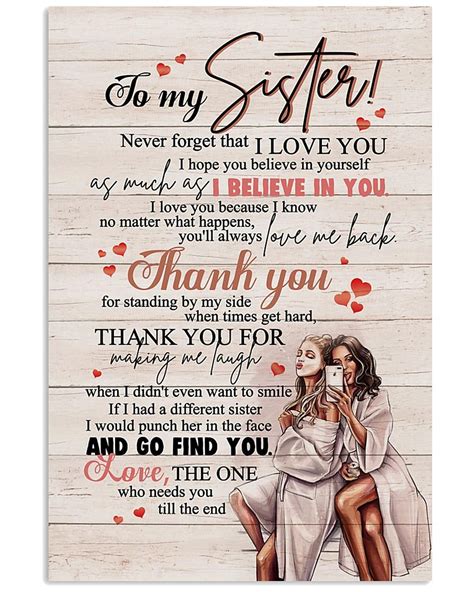 To My Sister Never Forget That I Love You Poster T For My Etsy