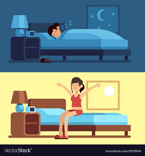 Woman Sleeping Waking Up Girl Relaxing Bedroom Vector Image