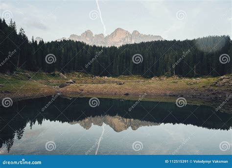Lake Karersee Lago Di Carezza In The Dolomites In Italy Stock Image