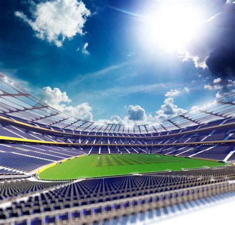 Empty Soccer Stadium In Sunlight Stock Photo Image Of Dramatic