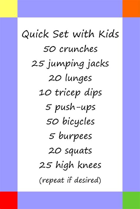 Quick Set With Kids Exercise For Kids Kid Workout Routine Workout Plan