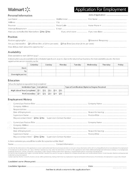 Walmart Employment Application Form Printable Employment Form