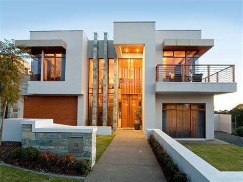 Concrete Modern House Exterior With Balcony And Feature