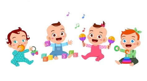 Bébés Jouent Ensemble Illustration Vecteur Premium