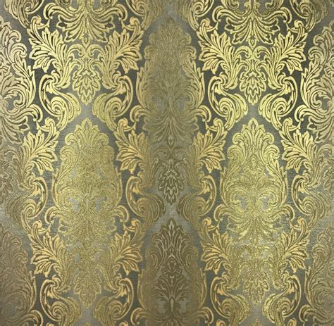 L843 13 Gray Gold Metallic Damask Wallpaper Traditional Wallpaper