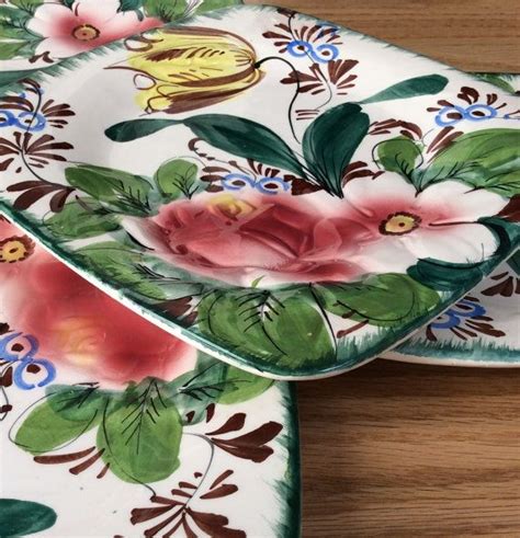 Vintage Hand Painted Italian Floral Square Plates Set Of Etsy